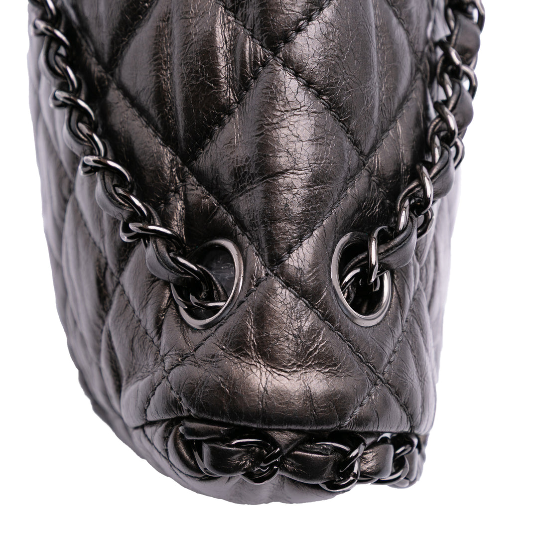 Chanel Medium Quilted Métallisé Aged Cuir de veau Chain Me Flap Gris