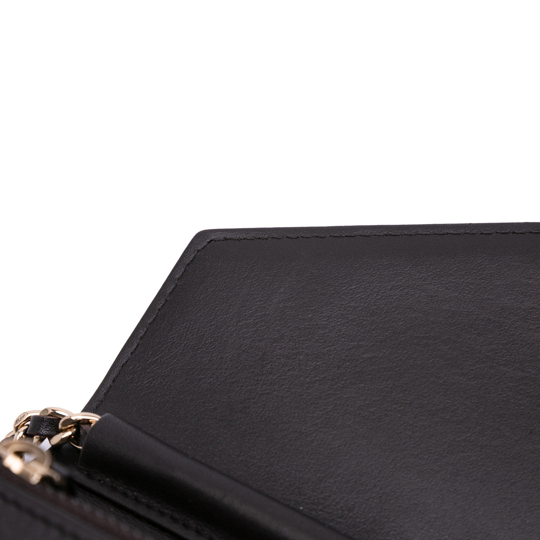 Goatskin Chevron Statement Wallet On Chain Black - Gaby Paris