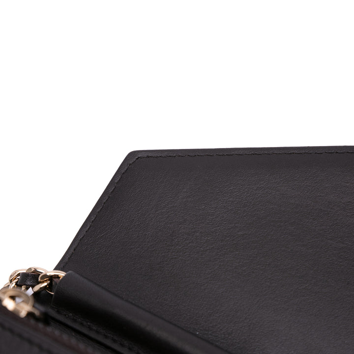 Goatskin Chevron Statement Wallet On Chain Black - Gaby Paris