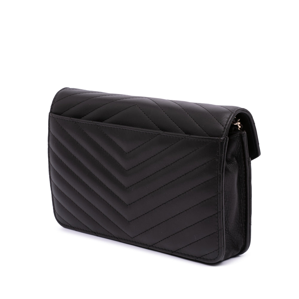 Goatskin Chevron Statement Wallet On Chain Black - Gaby Paris