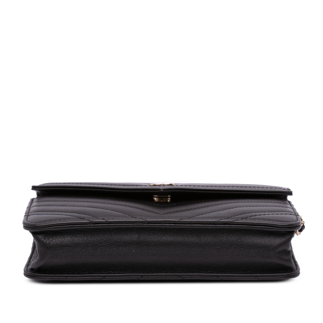 Goatskin Chevron Statement Wallet On Chain Black - Gaby Paris