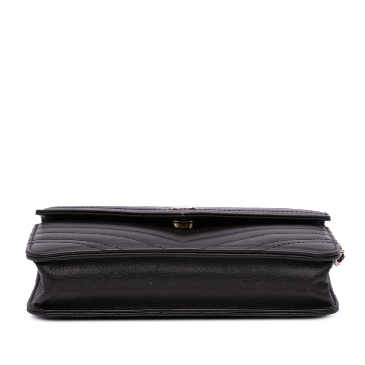 Goatskin Chevron Statement Wallet On Chain Black - Gaby Paris