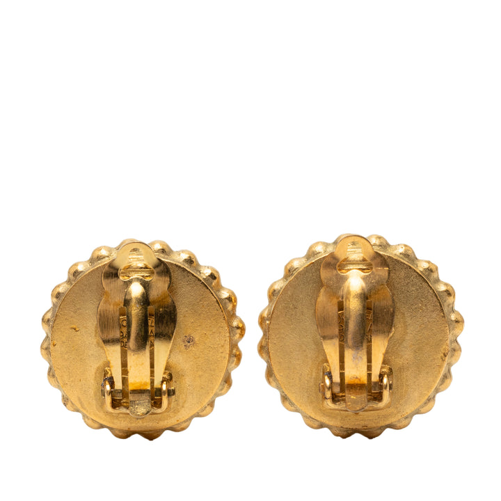 Chanel CC plaqué et Émail Rond Clip on Boucles d’oreilles
