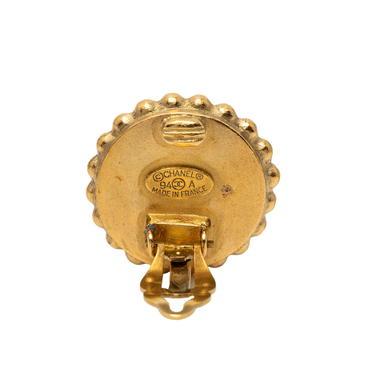 Chanel CC plaqué et Émail Rond Clip on Boucles d’oreilles