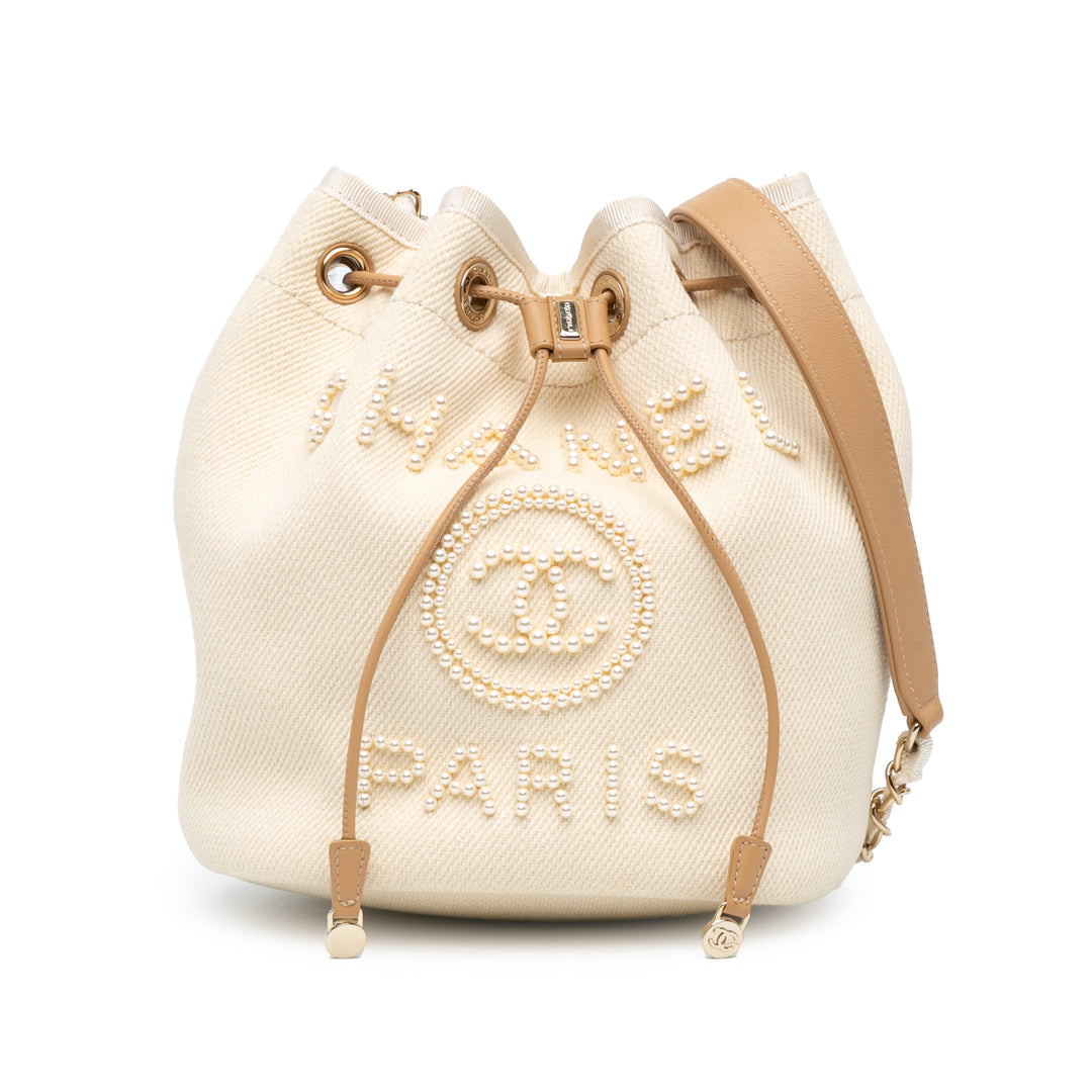 Chanel Canvas Deauville Pearl Drawstring Bucket Bag Brown - GABY PARIS