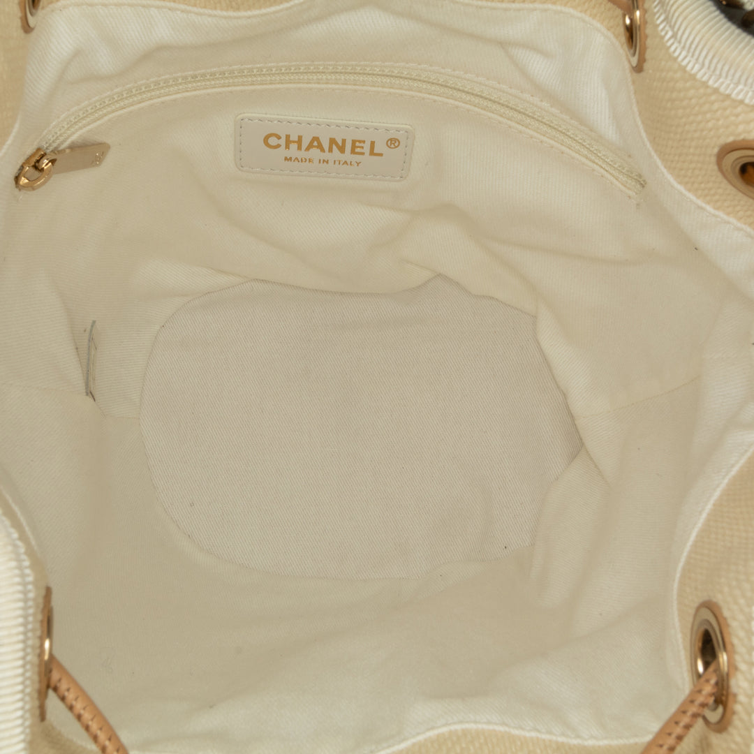 Chanel Canvas Deauville Pearl Drawstring Bucket Bag Brown - GABY PARIS