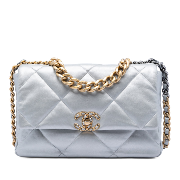Chanel Large Metallic Cuir d’agneau 19 à rabat
