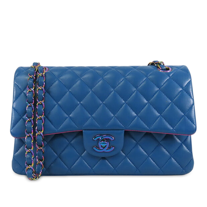 Chanel Medium Classic Cuir d’agneau Rainbow Hardware Double rabat