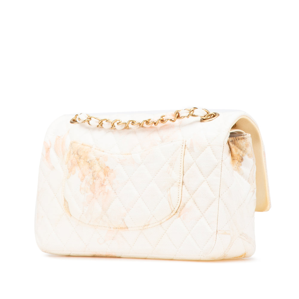 Medium Classic Printed Denim Floral Double Flap Brown - Gaby Paris