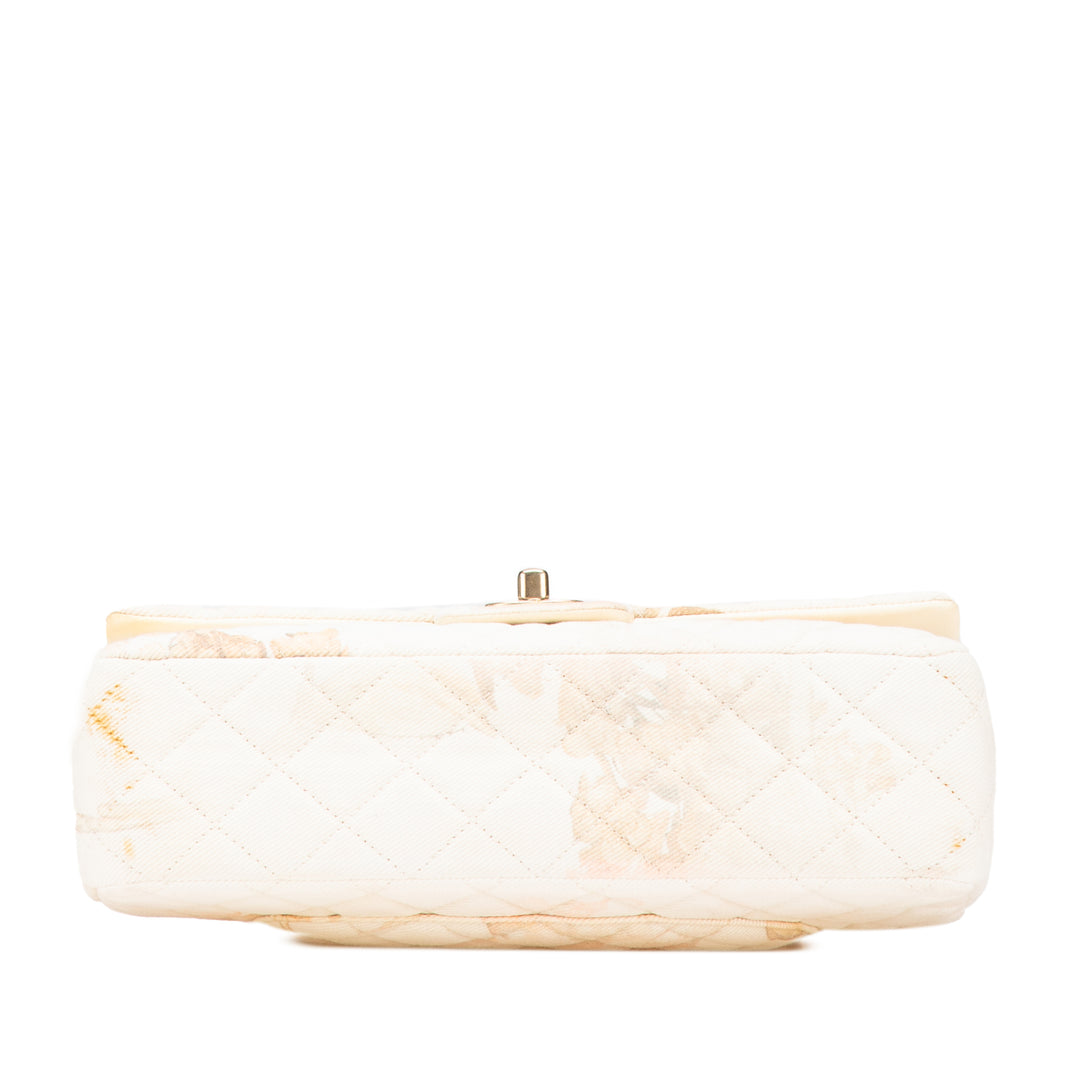 Medium Classic Printed Denim Floral Double Flap Brown - Gaby Paris