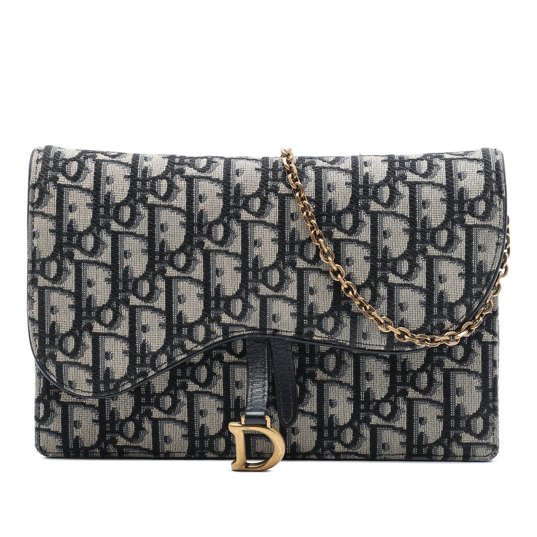 Dior Saddle Pochette Wallet on Chain Oblique Bleu