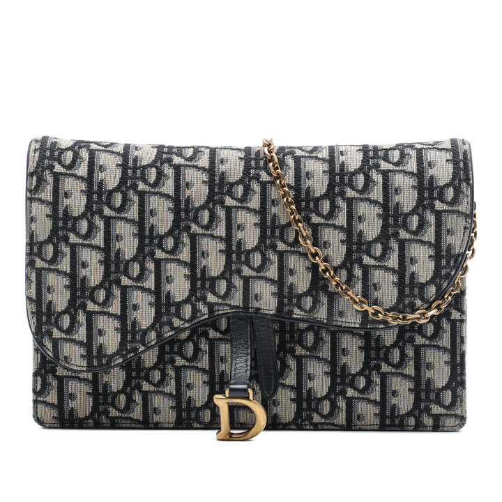 Dior Saddle Pochette Wallet on Chain Oblique Bleu