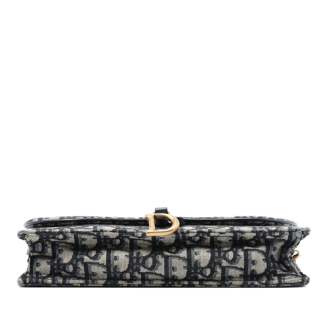 Dior Saddle Pochette Wallet on Chain Oblique Bleu