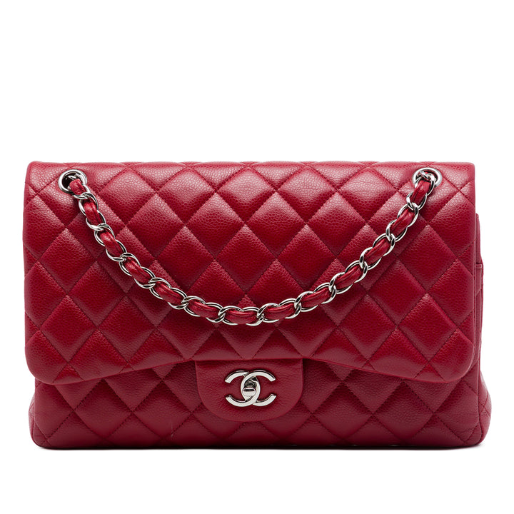 Classic Double rabat Jumbo Cuir caviar Rouge
