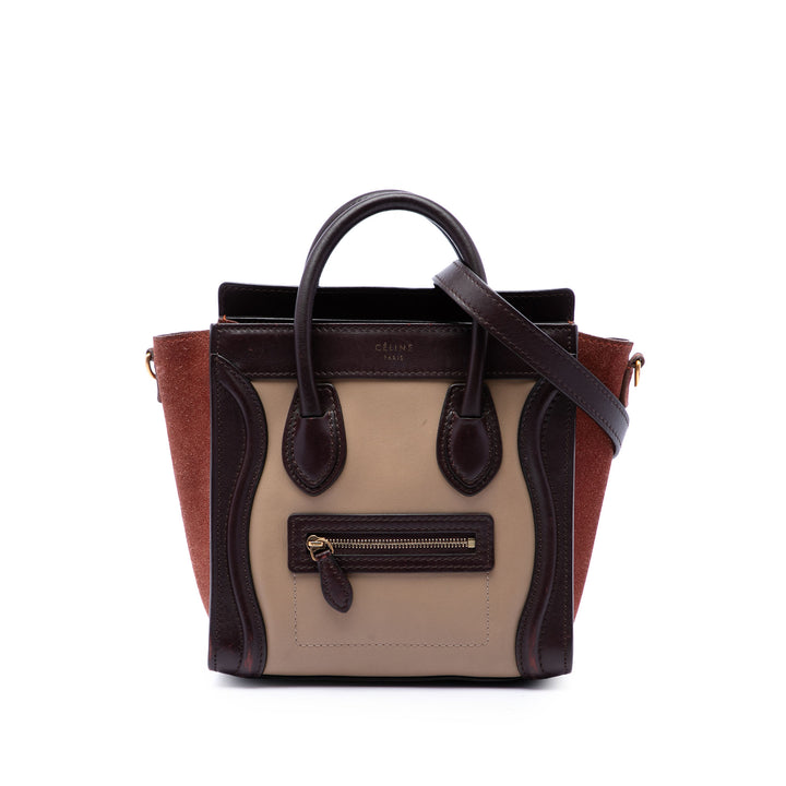 Celine Tricolore et Luggage Cabas Nano Cuir de veau Marron – vue principale – GABY PARIS
