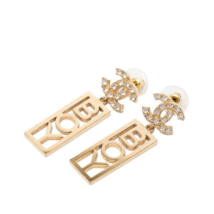 Chanel CC Brass Strass Boy Swing fermoir poussette Boucles d'oreilles Métal