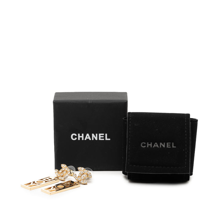 Chanel CC Brass Strass Boy Swing fermoir poussette Boucles d'oreilles Métal