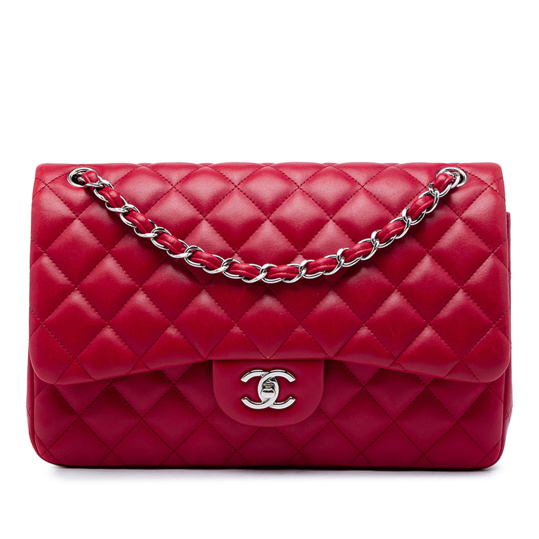 Chanel Classic Double rabat Jumbo Cuir d'agneau Rouge – vue principale – GABY PARIS