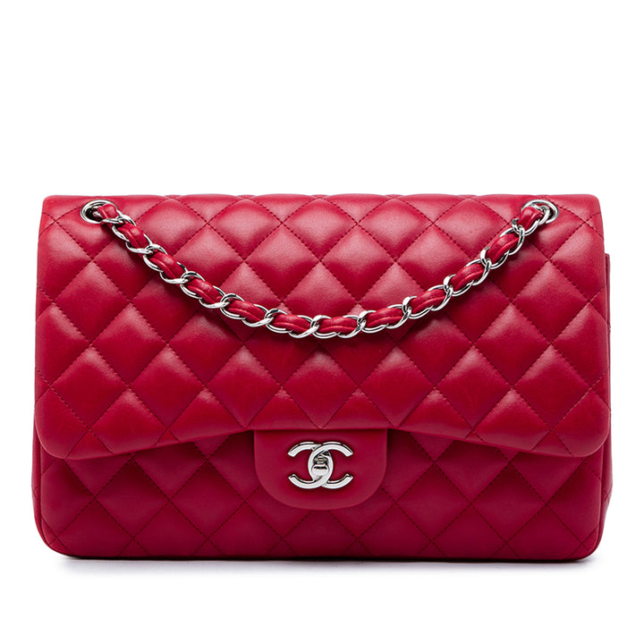 Chanel Classic Double rabat Jumbo Cuir d'agneau Rouge – vue principale – GABY PARIS