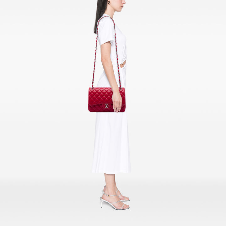 Chanel Classic Double rabat Jumbo Cuir d'agneau Rouge – vue 5 – GABY PARIS