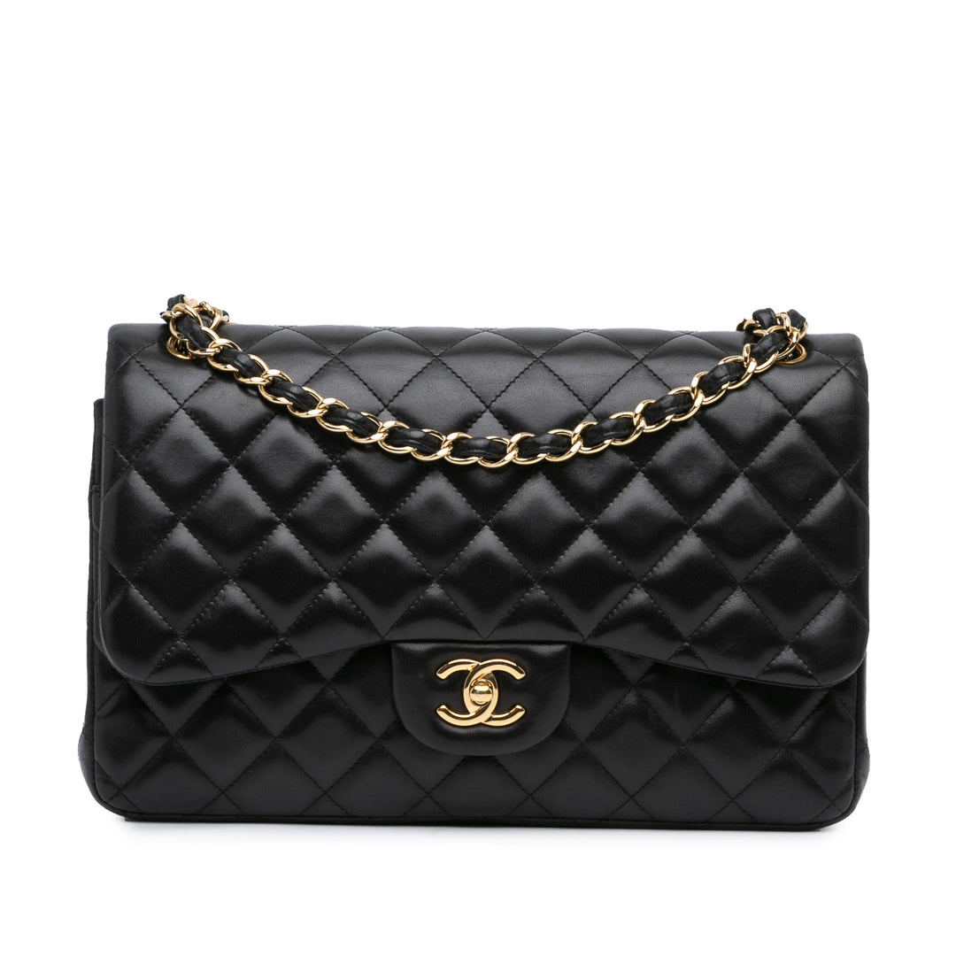 Jumbo Classic Lambskin Double Flap Black - Gaby Paris