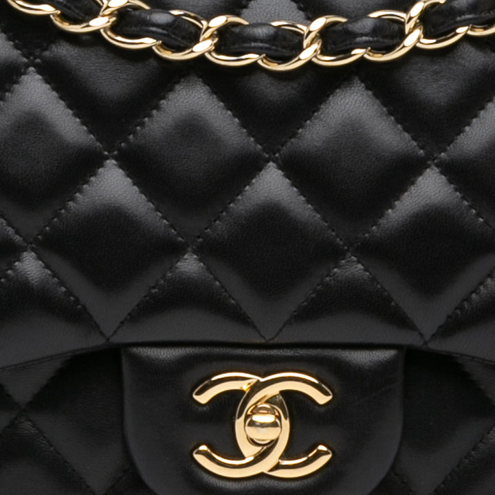 Jumbo Classic Lambskin Double Flap Black - Gaby Paris