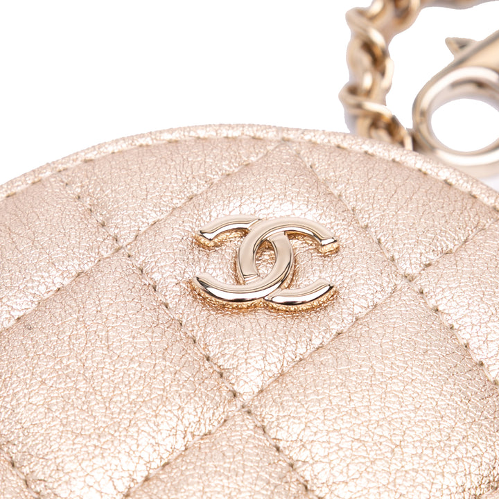 Metallic Quilted Lambskin Round Clip On Coin Purse Airpods Case Gold - Gaby Paris