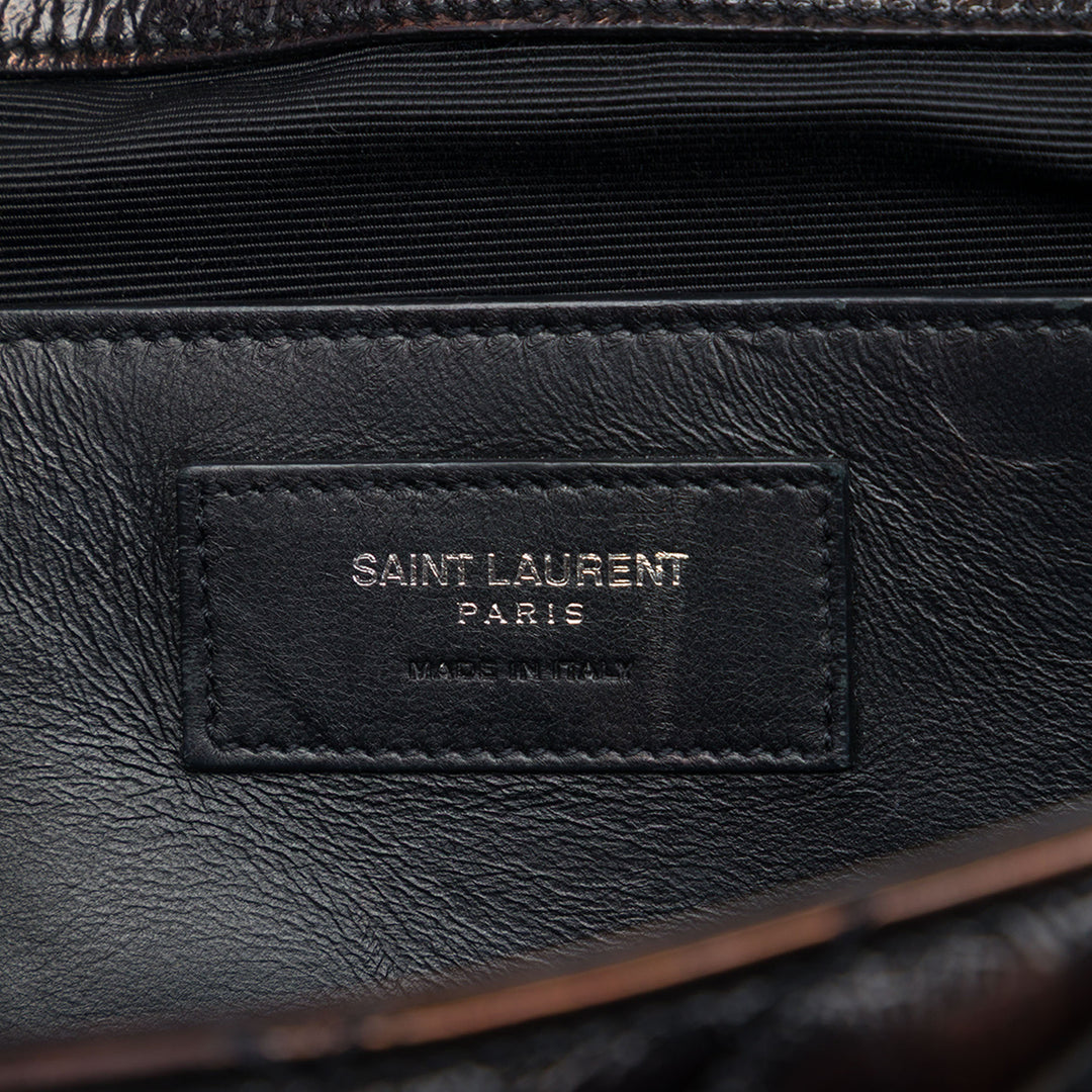 Saint Laurent Chevron Métallisé froissé Punk Sac à chaîne Moyen Cuir de veau Noir – vue 5 – GABY PARIS