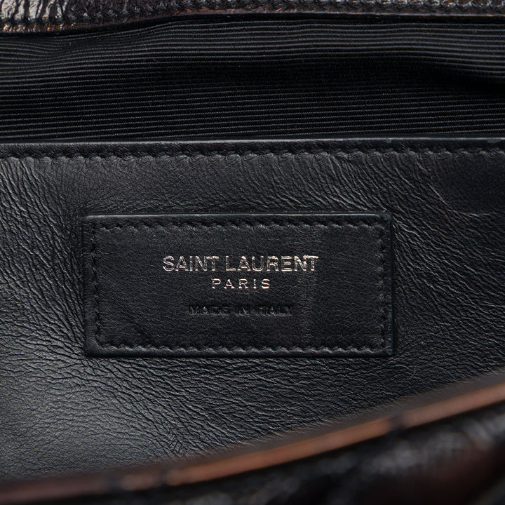 Saint Laurent Chevron Métallisé froissé Punk Sac à chaîne Moyen Cuir de veau Noir – vue 5 – GABY PARIS