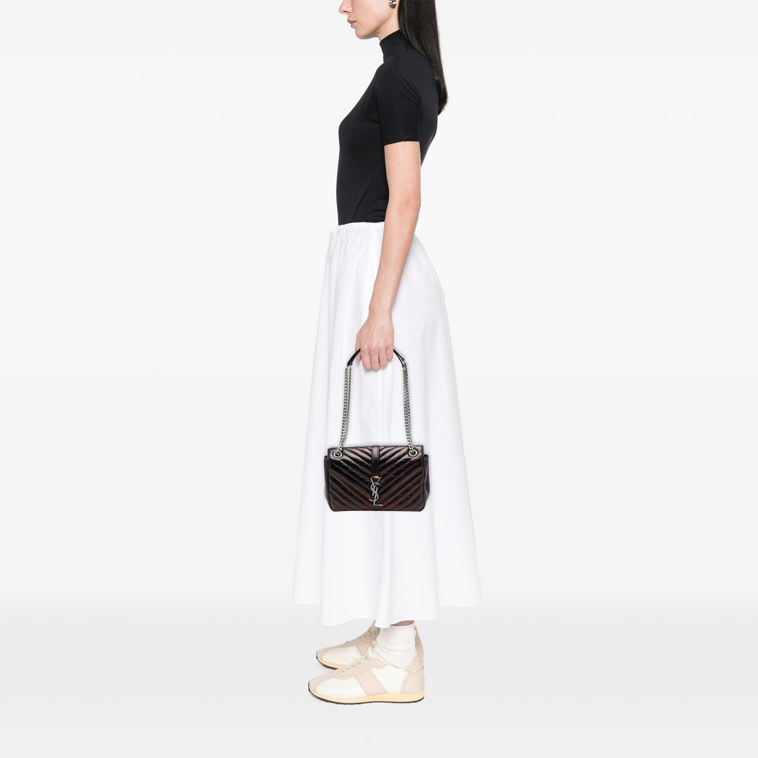 Saint Laurent Chevron Métallisé froissé Punk Sac à chaîne Moyen Cuir de veau Noir – vue 6 – GABY PARIS