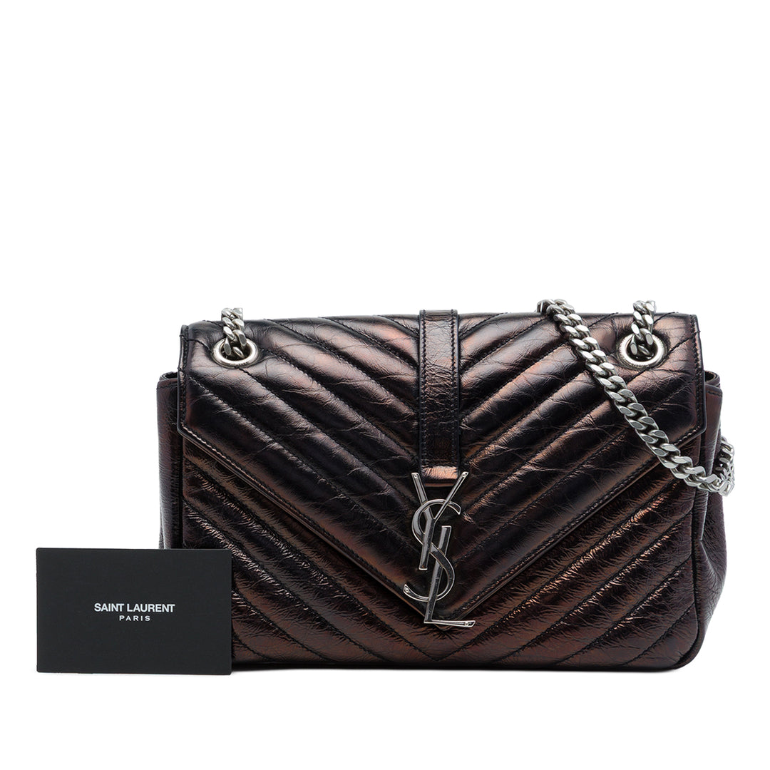 Saint Laurent Chevron Métallisé froissé Punk Sac à chaîne Moyen Cuir de veau Noir – vue 7 – GABY PARIS