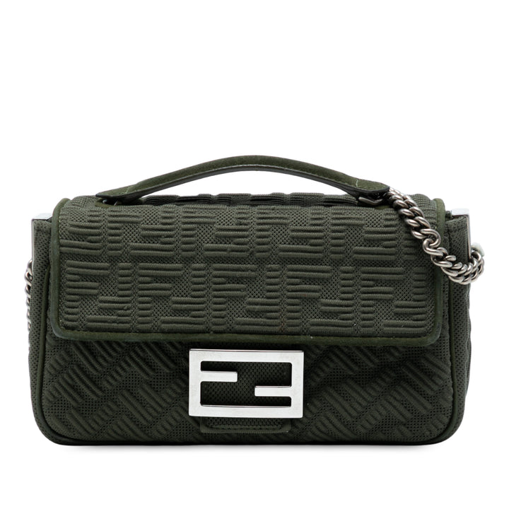 Fendi Zucca Embossed Technical Fabric Chain Midi Baguette Vert