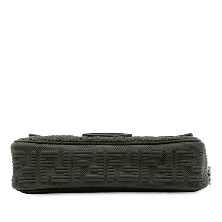 Fendi Zucca Embossed Technical Fabric Chain Midi Baguette Vert