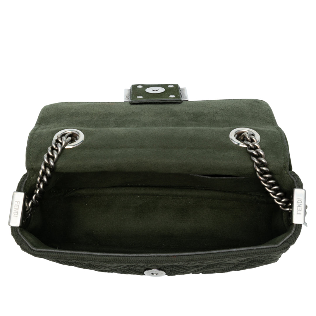 Fendi Zucca Embossed Technical Fabric Chain Midi Baguette Vert