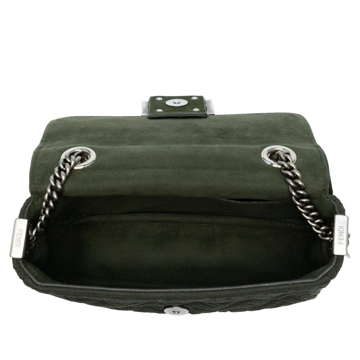 Fendi Zucca Embossed Technical Fabric Chain Midi Baguette Vert