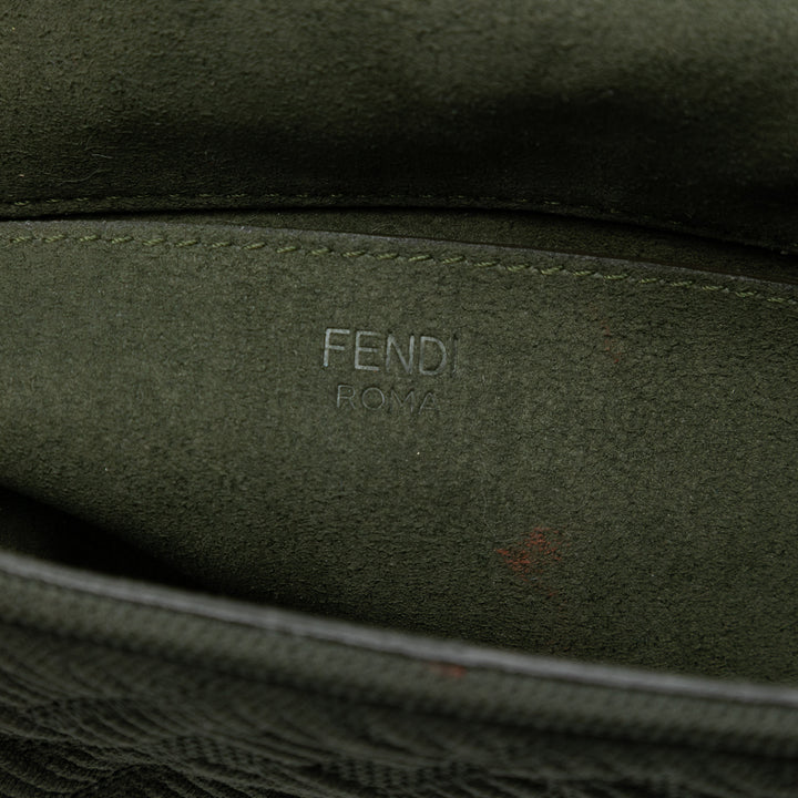 Fendi Zucca Embossed Technical Fabric Chain Midi Baguette Vert