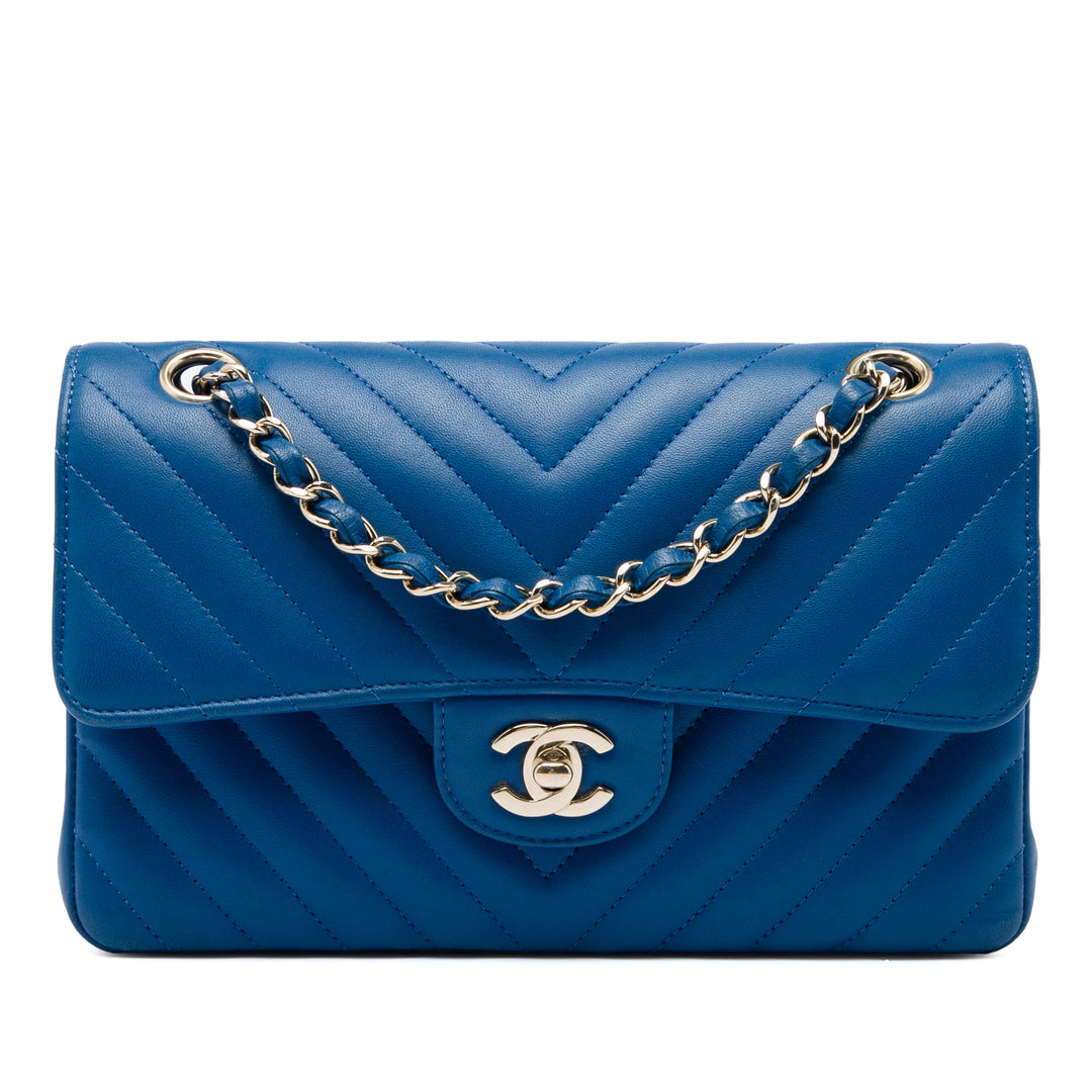 Classic Chevron Double rabat Petit Cuir d'agneau Bleu