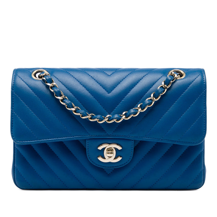 Classic Chevron Double rabat Petit Cuir d'agneau Bleu