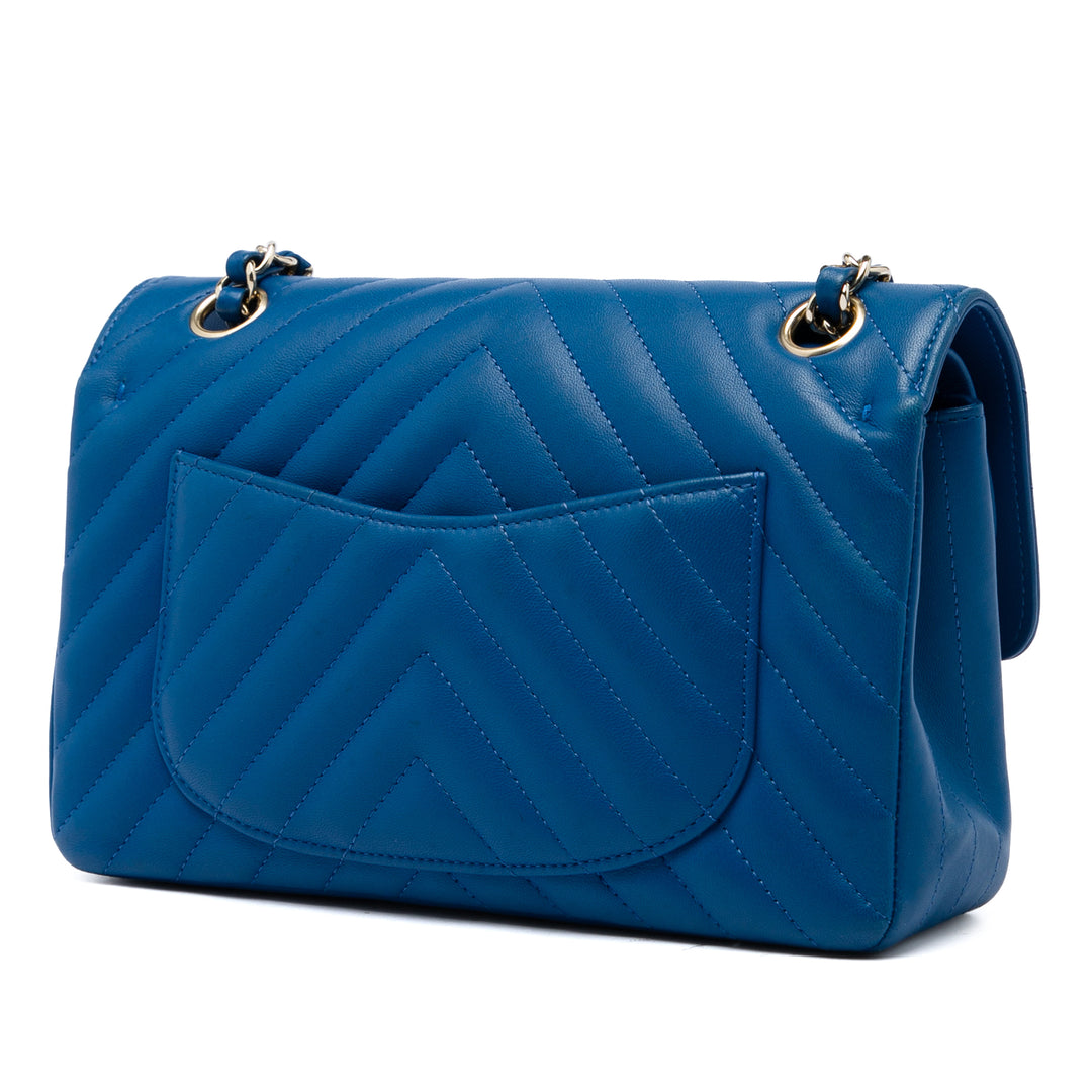 Classic Chevron Double rabat Petit Cuir d'agneau Bleu