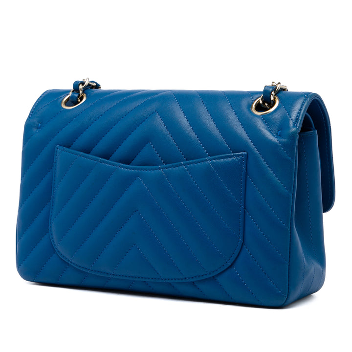 Classic Chevron Double rabat Petit Cuir d'agneau Bleu