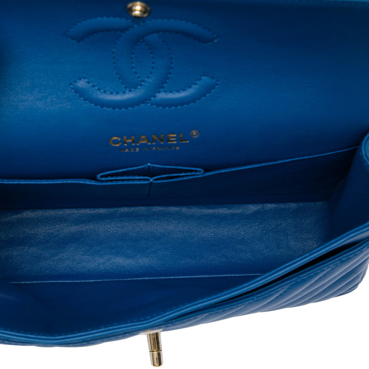 Classic Chevron Double rabat Petit Cuir d'agneau Bleu