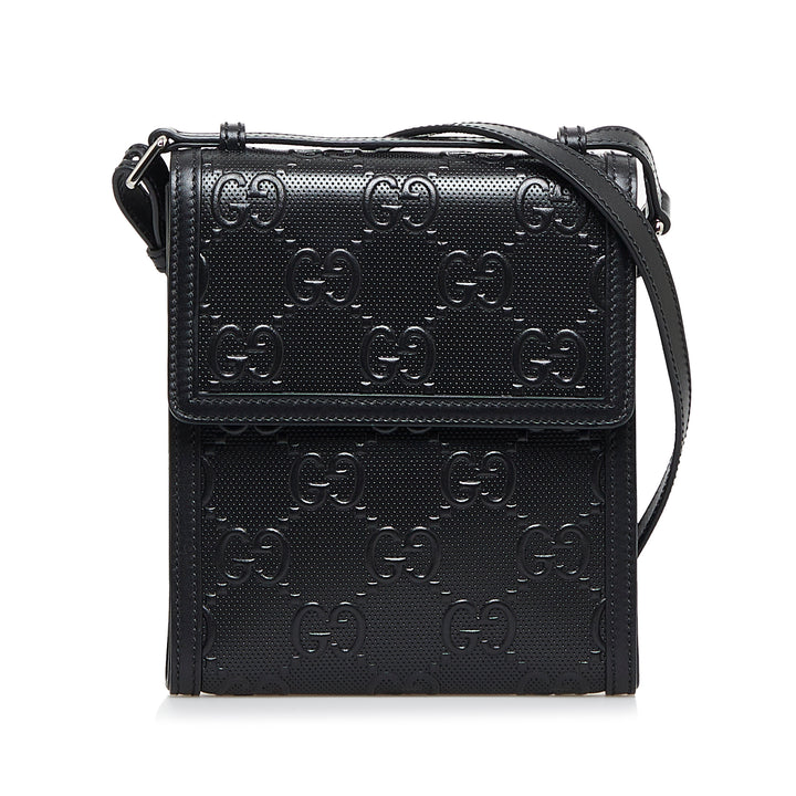 GG Embossed Perforated Messenger Bag Black - Gaby Paris