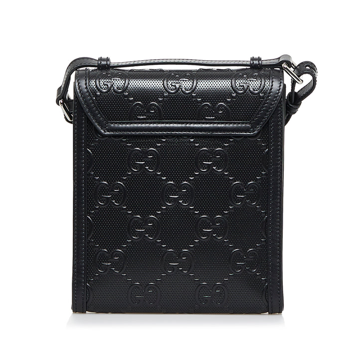 GG Embossed Perforated Messenger Bag Black - Gaby Paris