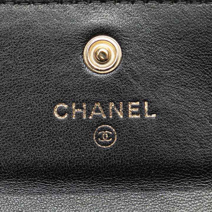 Chanel CC Quilted Patent and Lambskin Trifold Wallet Black - GABY PARIS