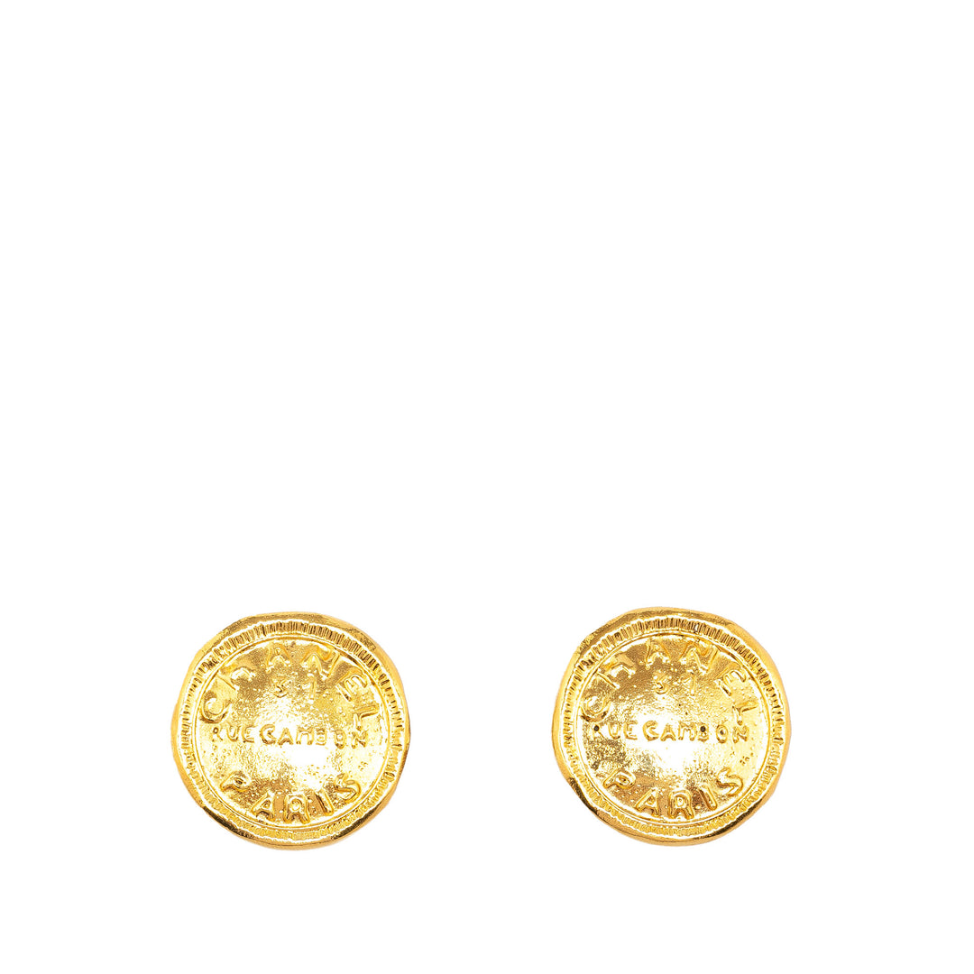 Gold Plated CC Rue Cambon Round Clip On Earrings Gold - Gaby Paris