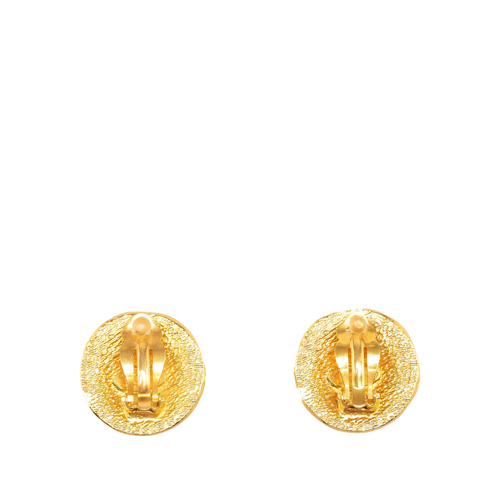 Gold Plated CC Rue Cambon Round Clip On Earrings Gold - Gaby Paris