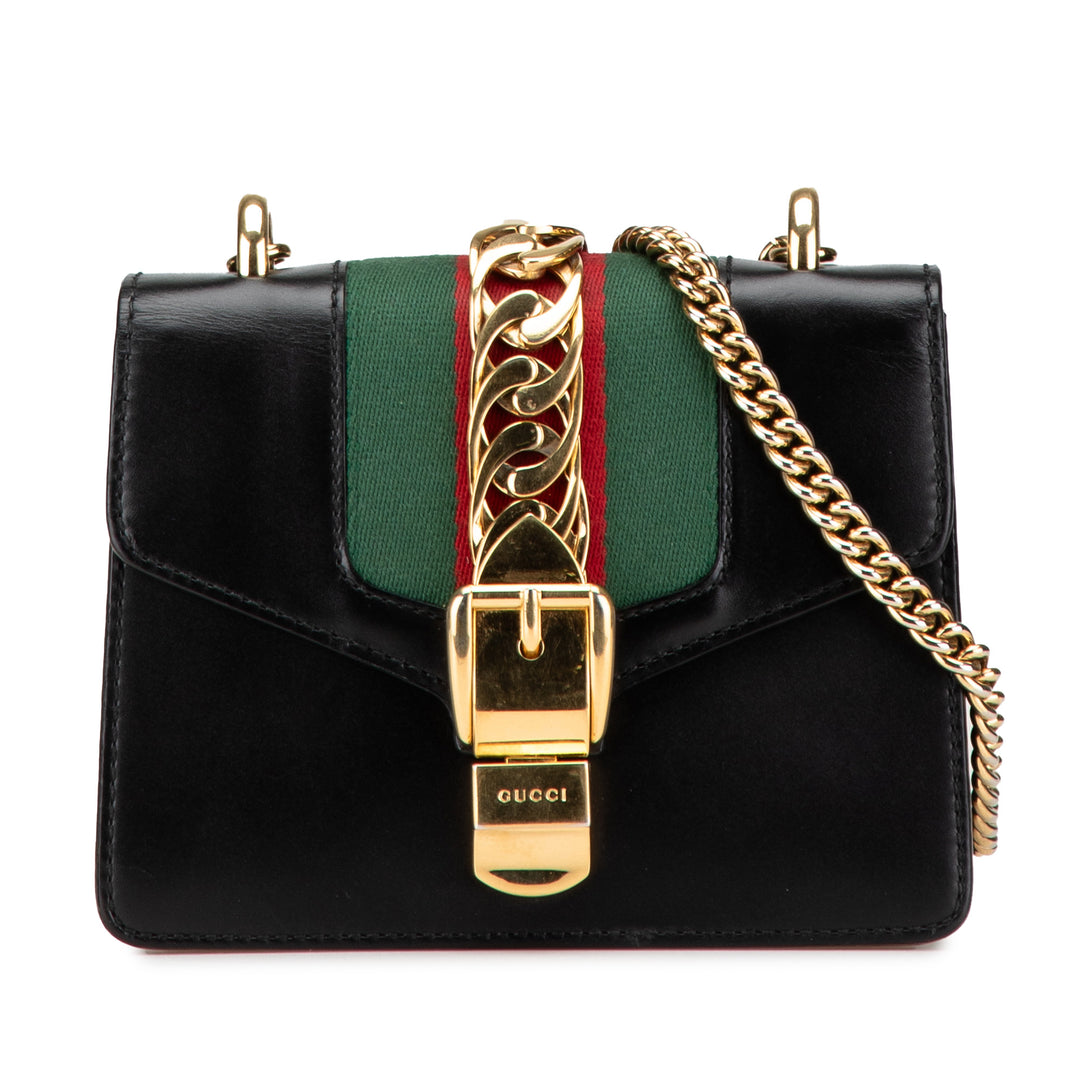 Mini Sylvie Leather Chain Crossbody Bag Black - Gaby Paris