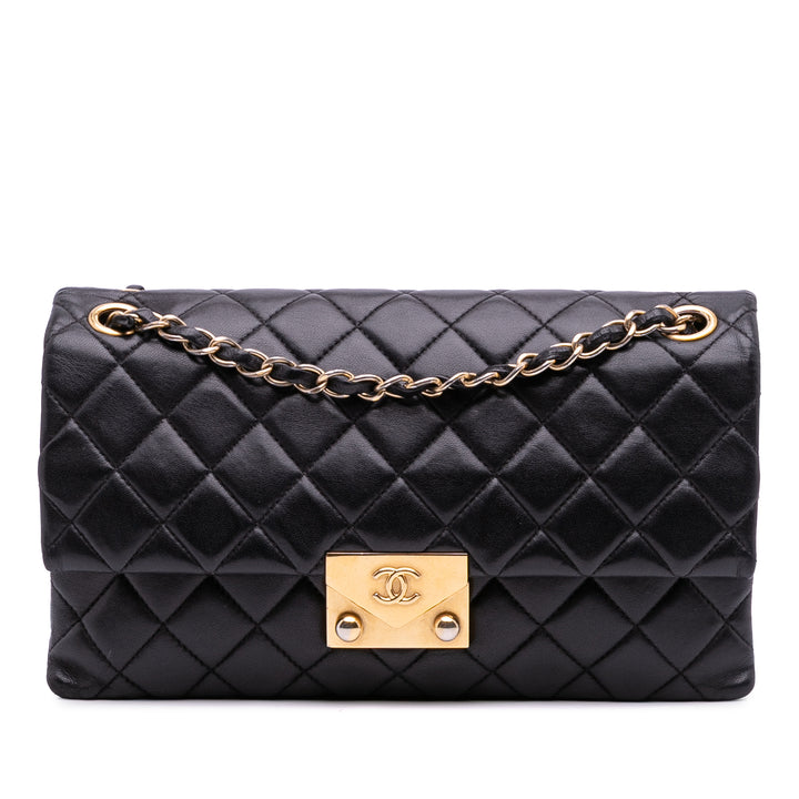 Quilted Lambskin Pagoda Accordion Flap Black - Gaby Paris