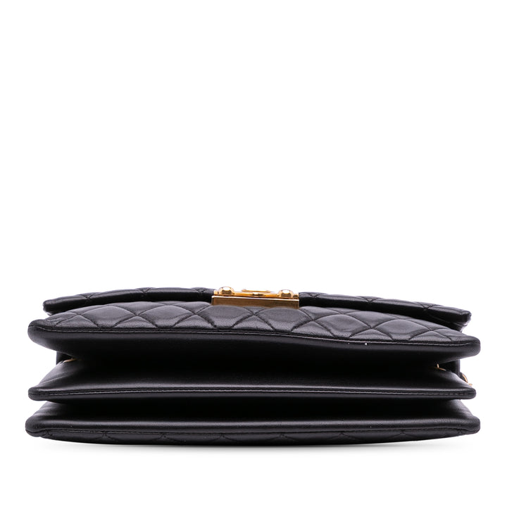 Quilted Lambskin Pagoda Accordion Flap Black - Gaby Paris