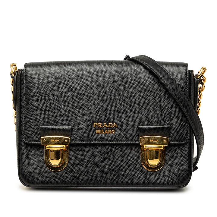 Prada Sac bandoulière Push Lock Saffiano Noir – vue principale – GABY PARIS